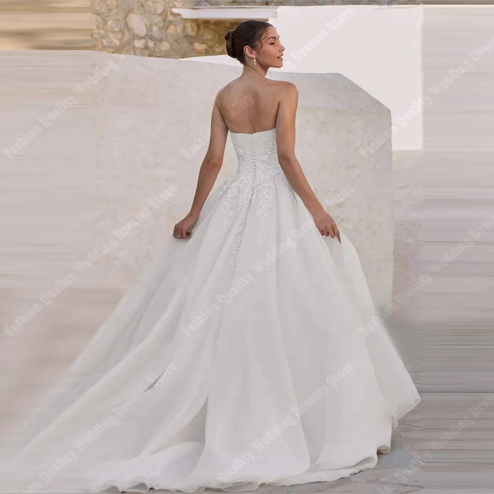 Vestidos De novia con cuello corazón para mujer, Vestidos De novia brillantes De corte en A, longitud para fregar, Vestidos De fiesta personalizados