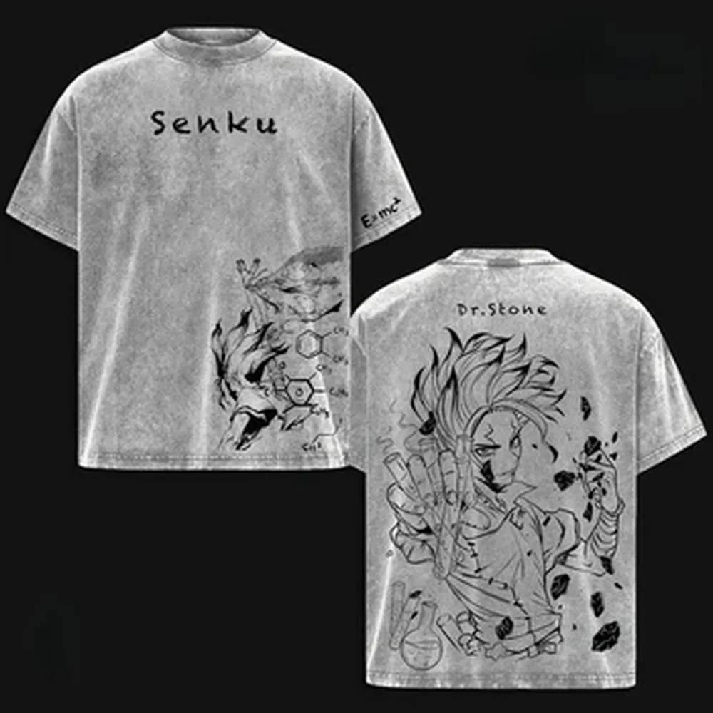 Camiseta Ishigami Senkuu Dr.STONE con estampado de Anime Y2k, camiseta extragrande lavada, ropa para hombre, camisetas de algodón de manga corta de verano