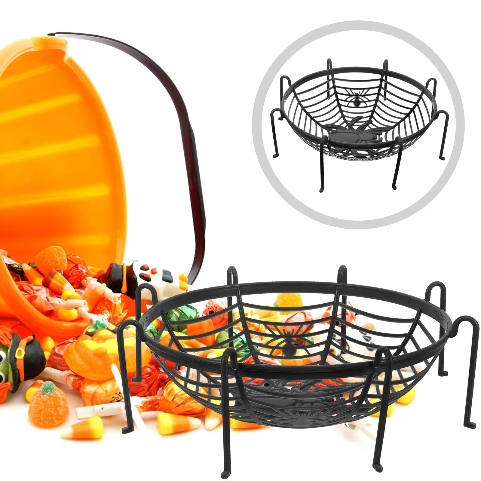 

Halloween Party Decorations Candy Bucket Fruit Basket Holders Plastic Spiderweb