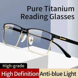 Blue Light Blocking Reading Glasses for Men,Titanium Rectangular full Frame,Ultralight Presbyopia Eyeglasses,Hard Resin lens