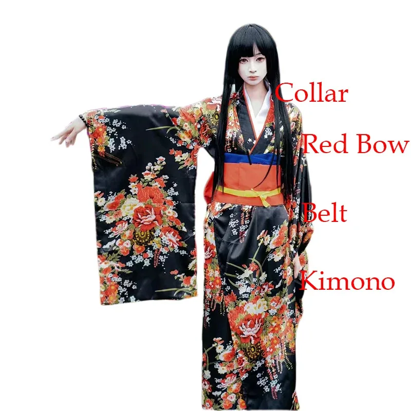 CyAnime Jigoku Shoujo تأثيري Enma Ai زي المرأة كيمونو فستان يوكاتا دعوى الفتيات هالوين كرنفال وتتسابق مع شعر مستعار #6