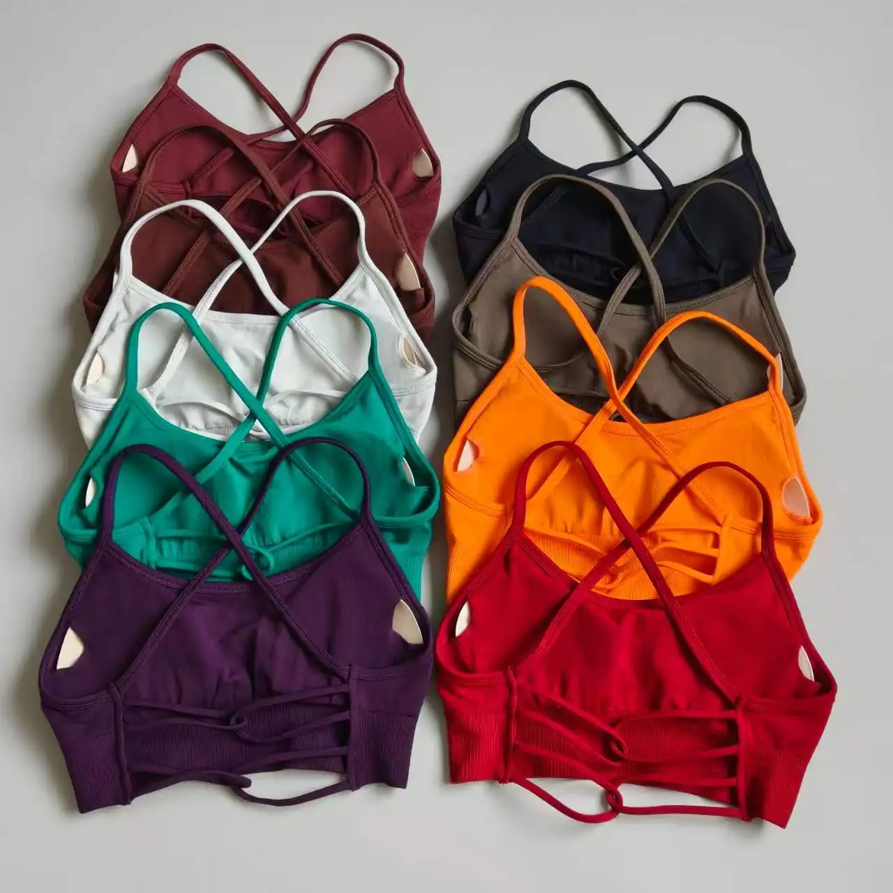 `Women Seamless Sports Bra Criss‑Cross Strappy Back Padded Yoga Bra Breathable Wireless Fitness Gym Running Workout Crop Top Bra