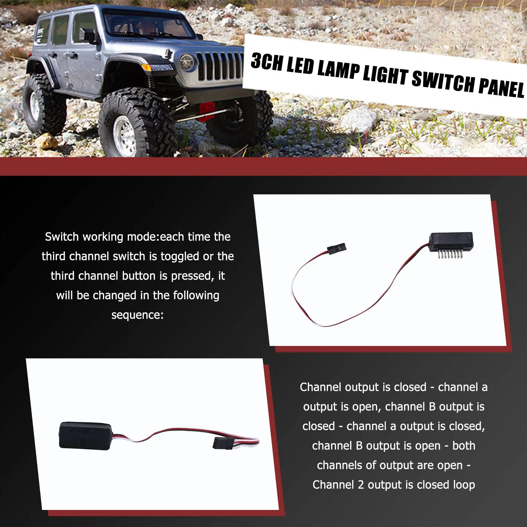 A49K-1 To 8 RC Car 3 Channel CH3 3CH LED Lamp Light Switch Panel System For RC Model Car Axial SCX10 Traxxas TRX4 HSP TAMIYA