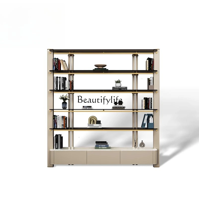 

Minimalist Light Luxury Bookshelf High-end Leather Finish Solid Wood Display Rack