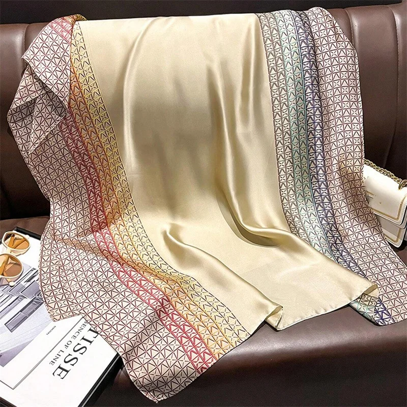 2024 Silk Scarves Women Luxury Brand Hijab Scarf Floral Foulard Femme Shawls Wraps Silk Bandana Head Scarf Hijab Beach Poncho