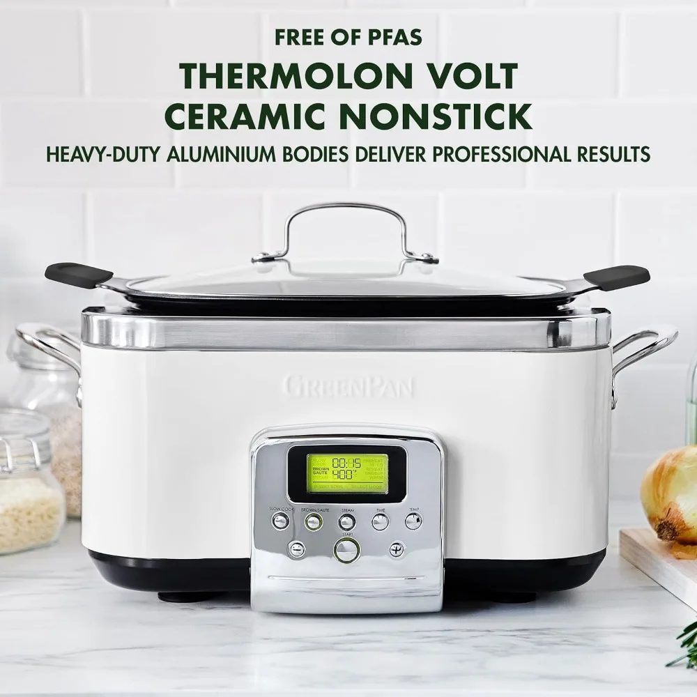 8-in-1 Programmable 6 Quart Electric Slow Cooker,Dishwasher Safe Lid & Removable Crock, PFAS-Free Healthy Ceramic Nonstick