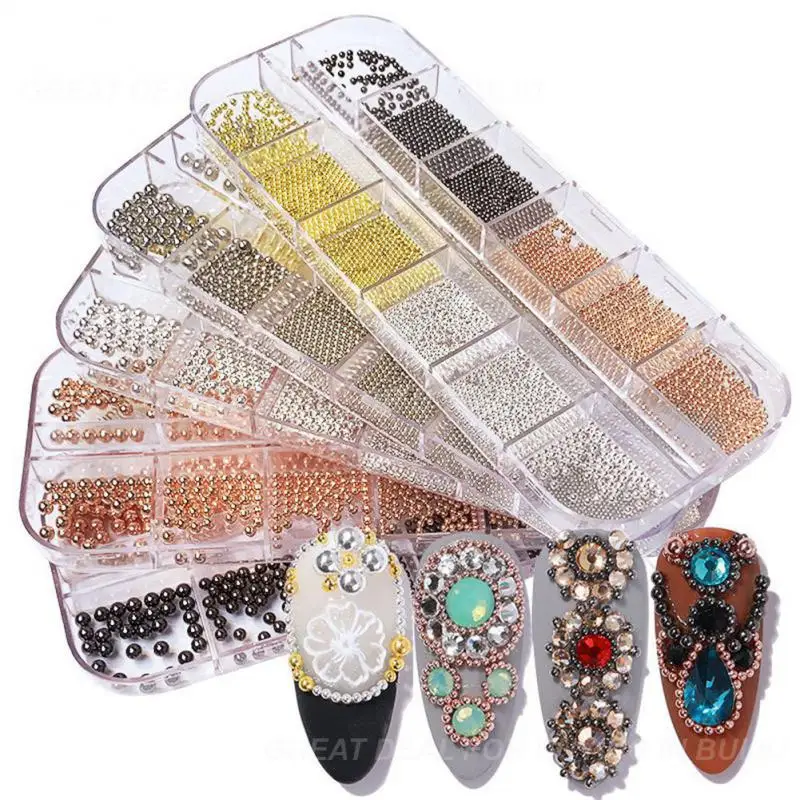 Nail Jewelry Nail Art Accessories Nail Art Small Steel Ball 12 Grid Long Box Stainless Steel Metal Bead Metal Nail Drill