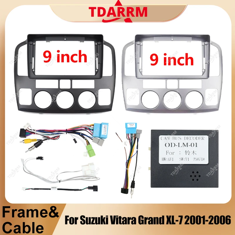 For Suzuki Vitara Grand XL-7 2001-2006 9 inch Matt black/Silvery Fascia Stereo Panel Mounting Head Unit Canbus Cable Trim Bezel.