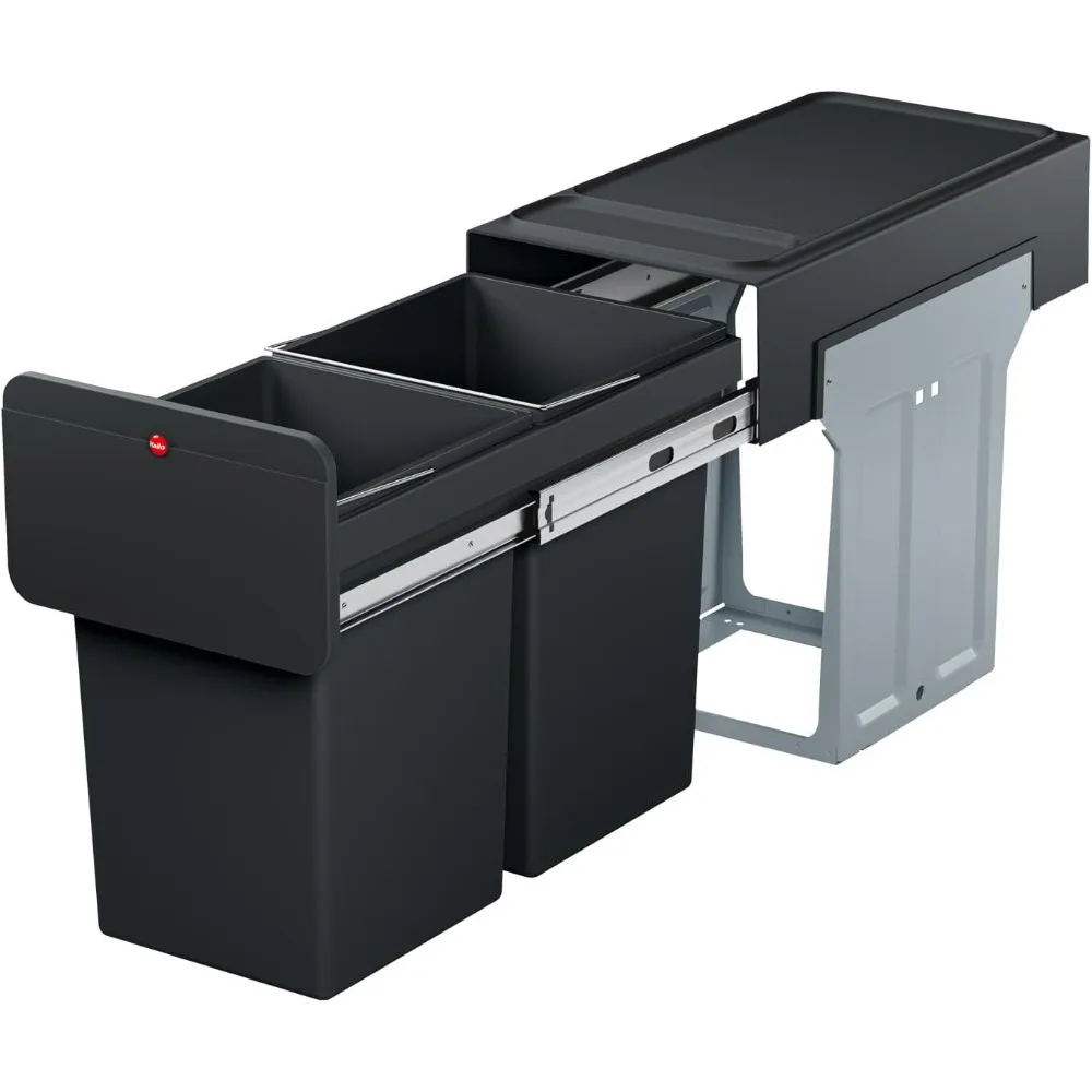 

Ecoline Design L | Built-in Pull-Out Waste Separation System | 2 x 14 L / 2 x 3.08 gal Recycling Trash can (Black) | Removable