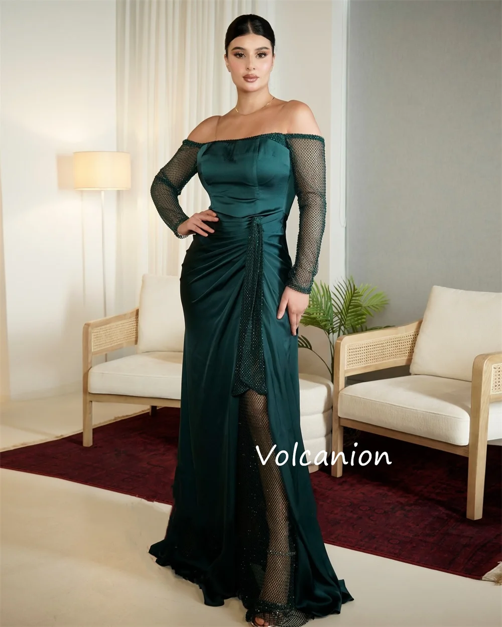 Vestidos largos personalizados con estampado de lentejuelas y pliegues, trompeta, hombros descubiertos, ocasión a medida, alta calidad