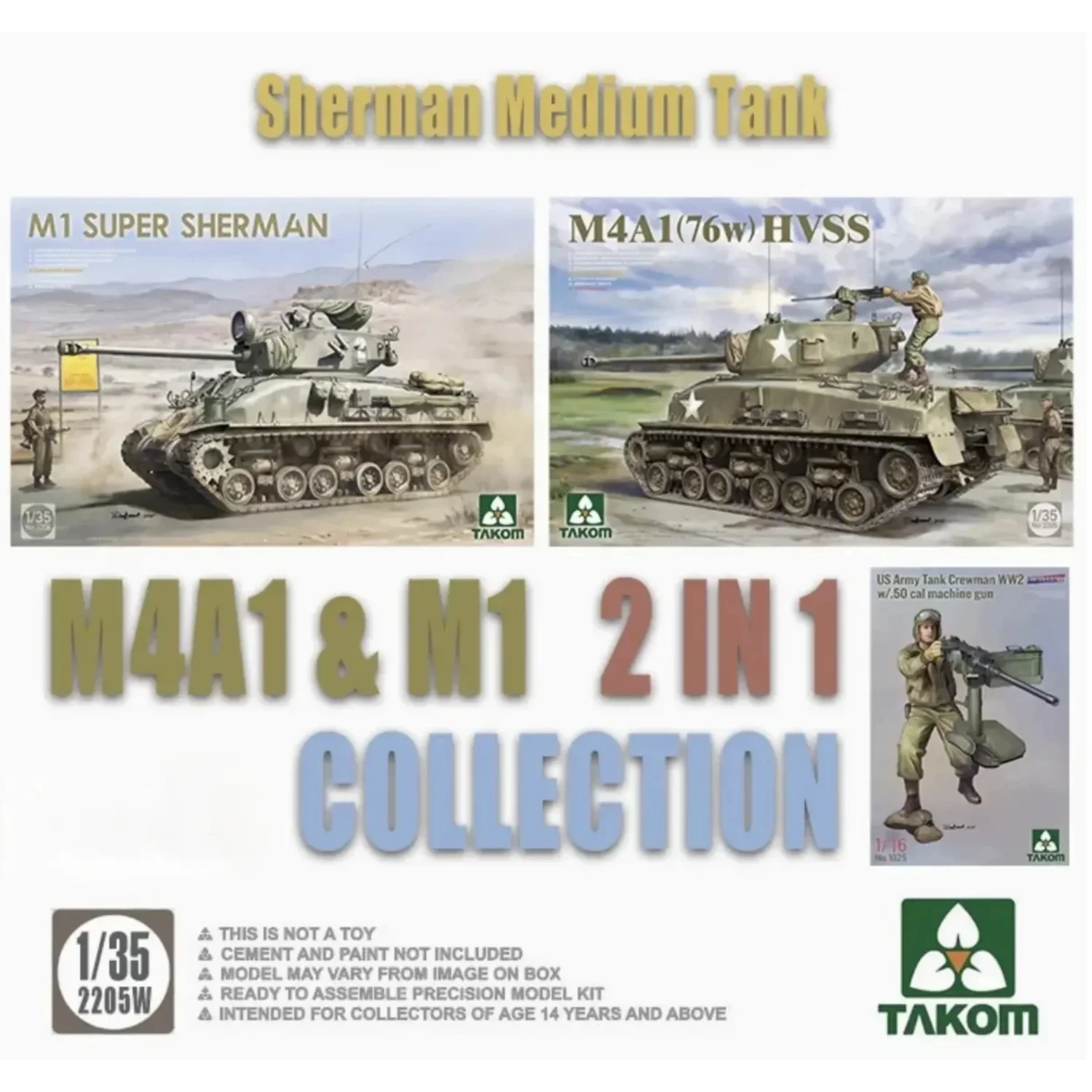 Tersedia TAKOM Hobby 2205W Skala 1/35 Sherman M4A1 (76W) & M1SUPER dengan set tentara 1/16