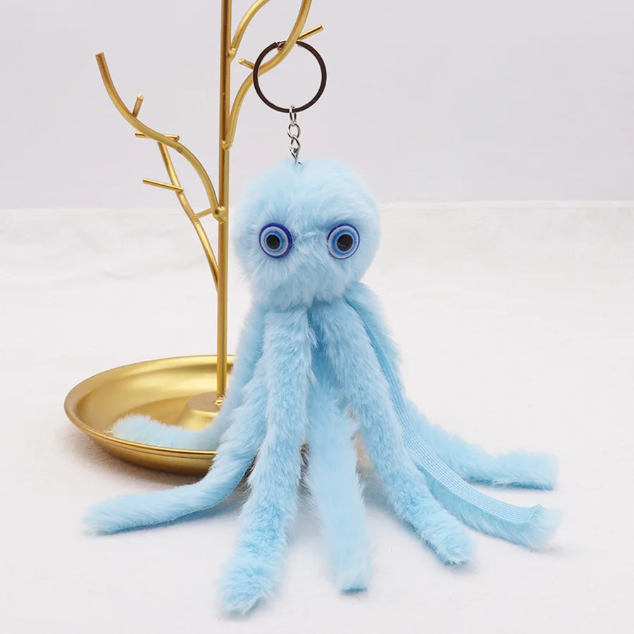 Cartoon Plush Octopus Keychain Blue Pink Multicolor Sea Animal Doll Pendant Toy Funny Hairy Key Chain Ring for Women Kids Gift