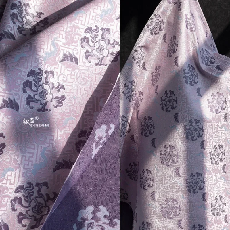 Brocade Fabric Gradient Yarn Dyed Imitation Song Jacquard Ripple Peony Flowers for Cheongsam Jacket Tang Clothing Cloth Diy Sew
