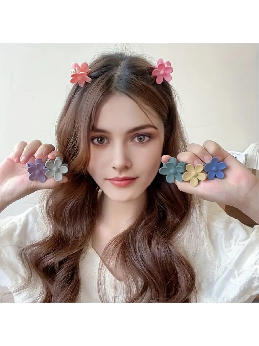 10 ピース/セットマルチカラープラスチックマットフラワークリップ前髪壊れ髪高ポニーテールに適した甘い女性のギフトフラワークリップ