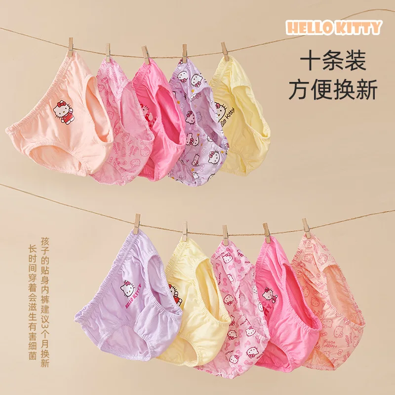 10Pcs/Bag 2-10Y New Girl Underwear cute cat Cotton Children knickers Girls Underpants Kids Panties flat angle Panty