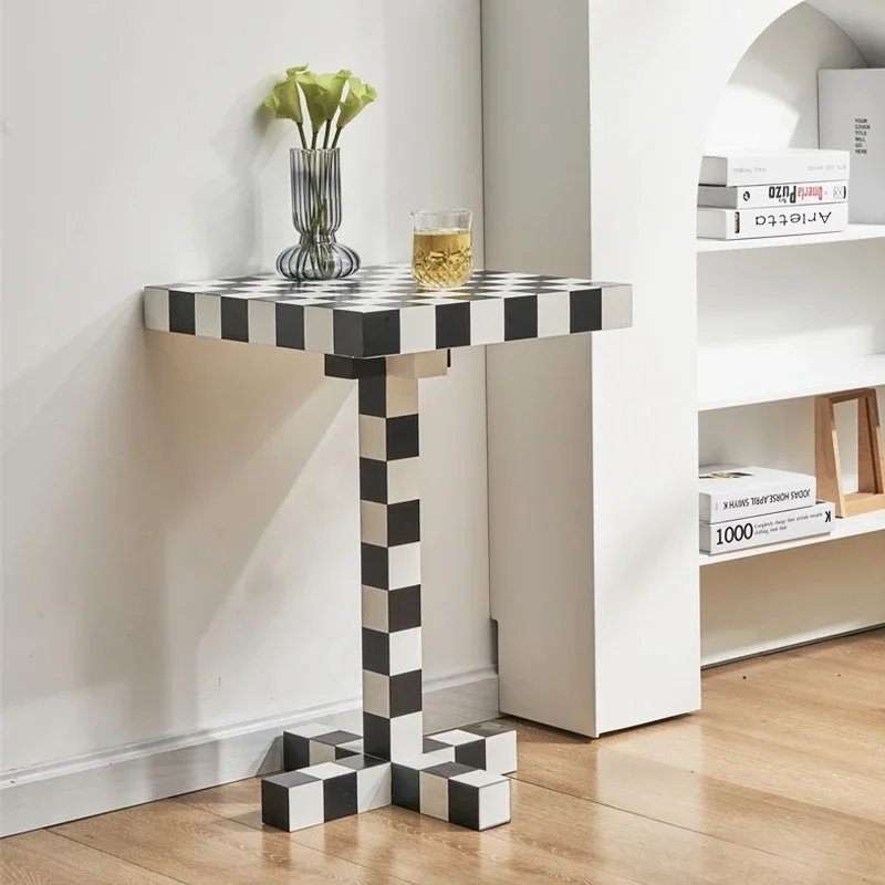 Small Square Chess Console Side Table, Checkerboard, Black and White, Creative, Trendy, Ins, Trendy