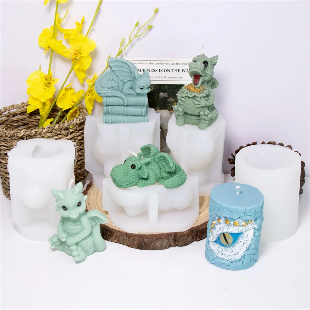 ثلاثية الأبعاد تحلق التنين شمعة قالب من السيليكون لتقوم بها بنفسك لطيف الطابق ديناصور لونجان العمود الجبس الراتنج قالب من السيليكون الأثاث دمية الديكور