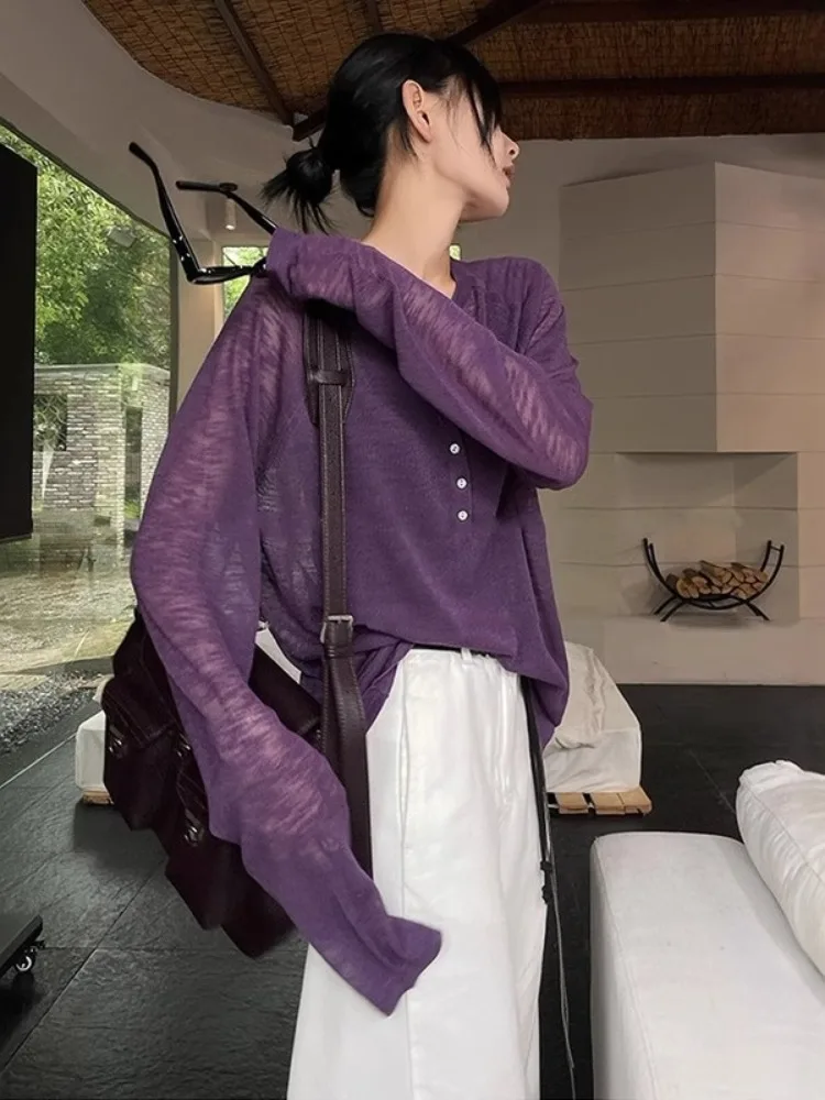 

Ранняя осень, свободная длинная футболка све, женская тонкая футболка с открытым воротником, ленивый солнцезащитный топ с защитой от солнца