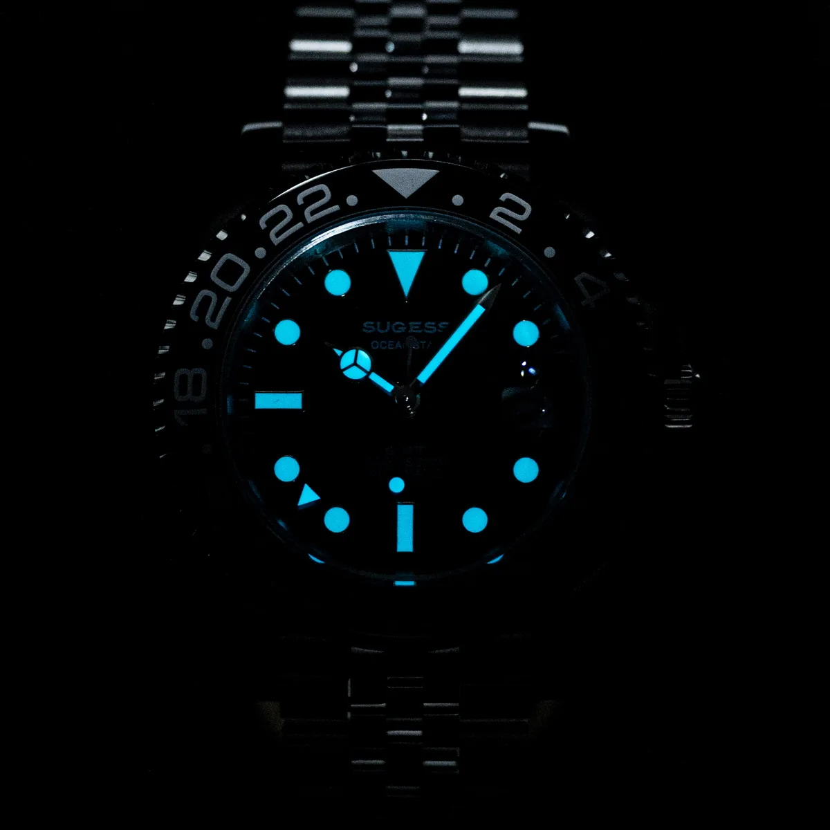 Sugess GMT Diving Watch of Men Automatic Mechanical Waterproof Wristwatches Japan NH34 Movement Ceramic Bezel Jubille Band New