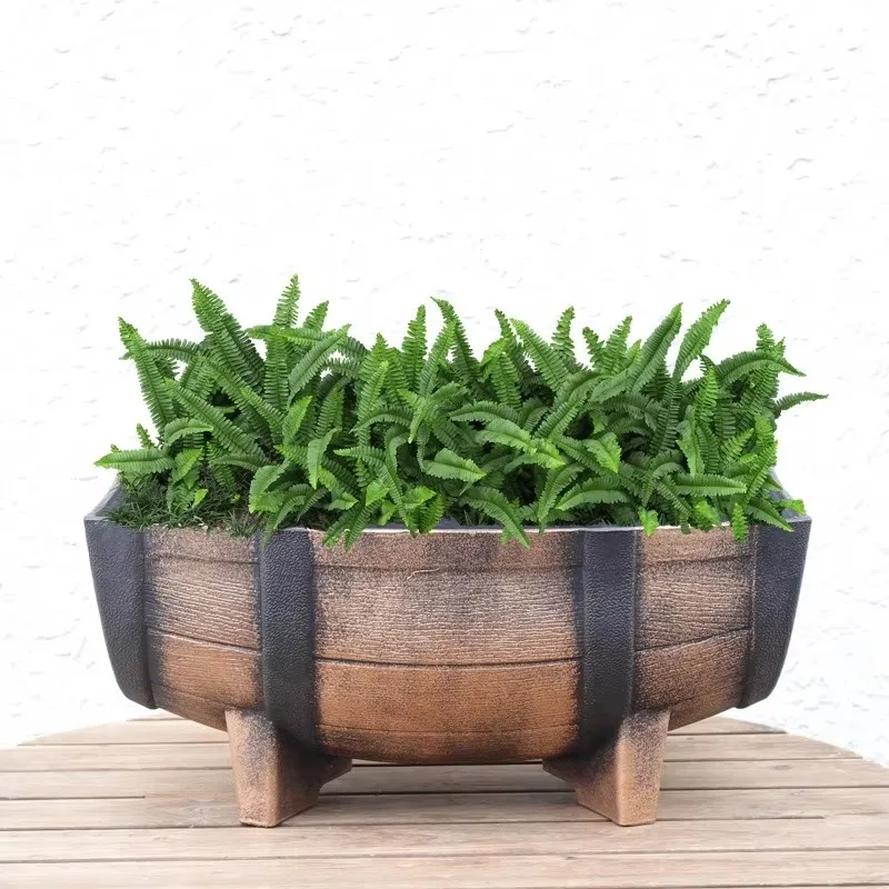 Large wide mouth super thick lightweight plastic flower pot durable wooden appearance, suitable for indoor and outdoor use