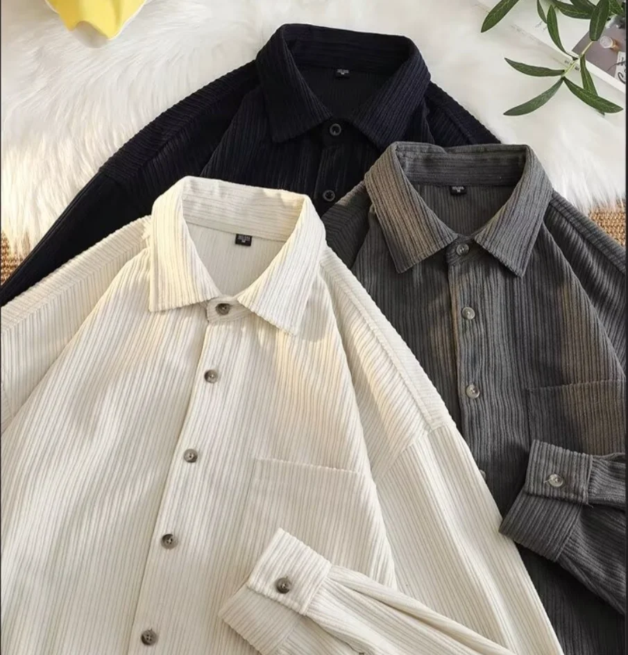 Spring and Autumn 2026 Fashion Casual Single Breasted Men's Thick Long Sleeve Shirts Japanese Retro Loose Corduroy Shirt Jacket