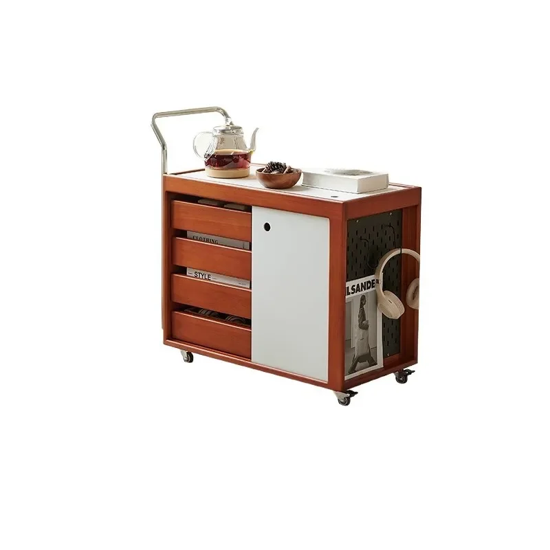 medieval style solid wood edge few, movable dining car tea cabinet, living room household side cabinet side table trolley