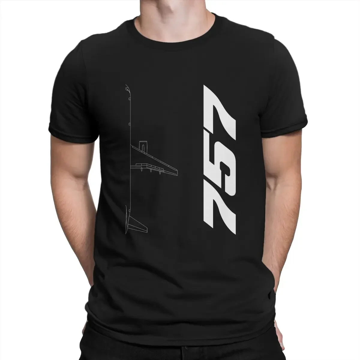 Boeing 757 Silhouette Top T Shirt Men's  Cotton Funny T-Shirt Crew Neck Airplane Lover Tees Short Sleeve Clothes Gift Idea