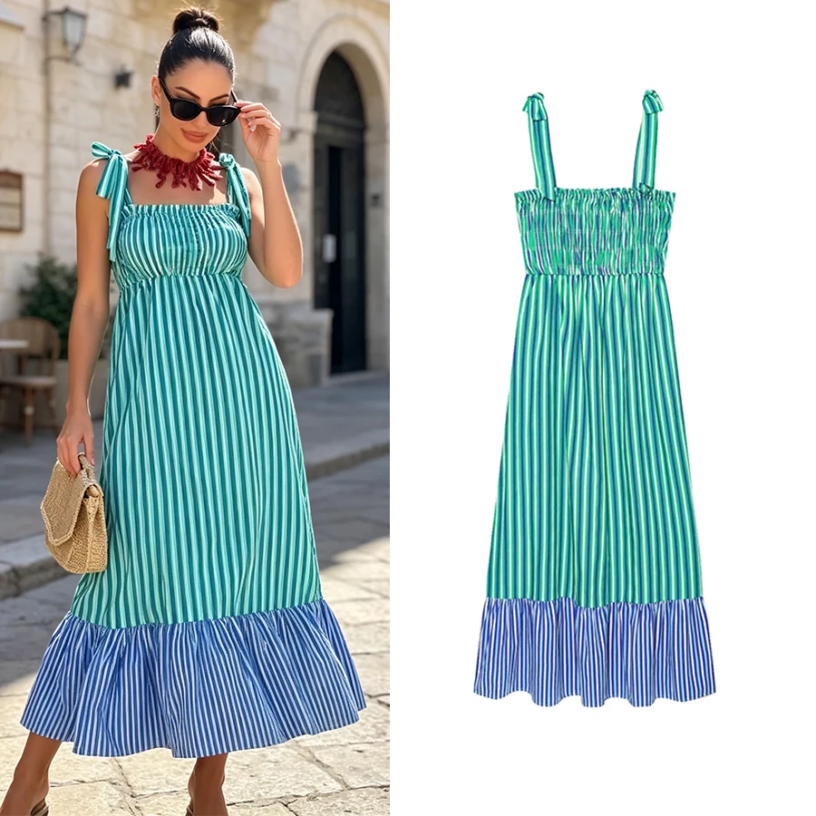 Damen Rostbraunes Spitzen-Patchwork-Midikleid Boho Quadratischer Ausschnitt Ärmellos Locker Fließend Lässige Kleider Damen Sommer-Urlaubsoutfits