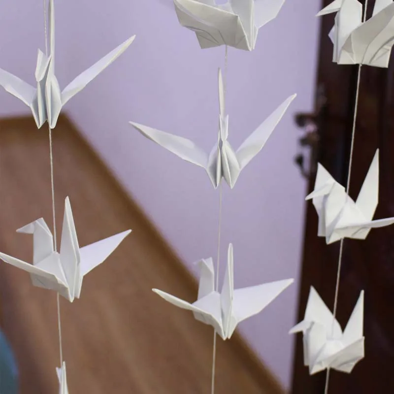 A String Of 10 Origami Paper Crane Garlands Hanging Decorations Confession Wedding Valentine's Day Birthday Party Decorations