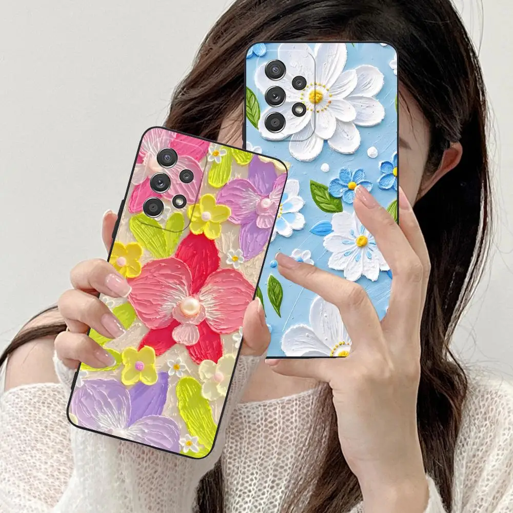 

Чехол для телефона с цветком масляной живописи для Samsung Galaxy A73 72 71 70 56 55 54 53 52 36 35 34 23 16 15 5G Цветной защитный красивый