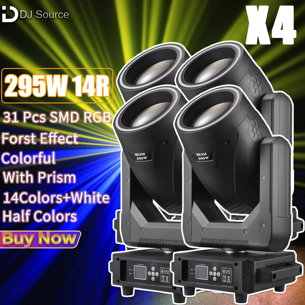 4Pcs/lot 14R 295W Moving Head Light Beam Spot Stage Lights With Ring Rainbow Effect Prism DMX DJ Bar Disco Stage Lghting Lamp