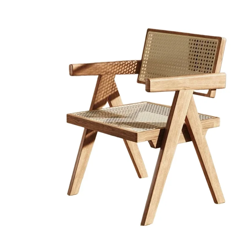 

Solid wood household dining chair, walnut medieval rattan armchair, living room dining room stool backrest