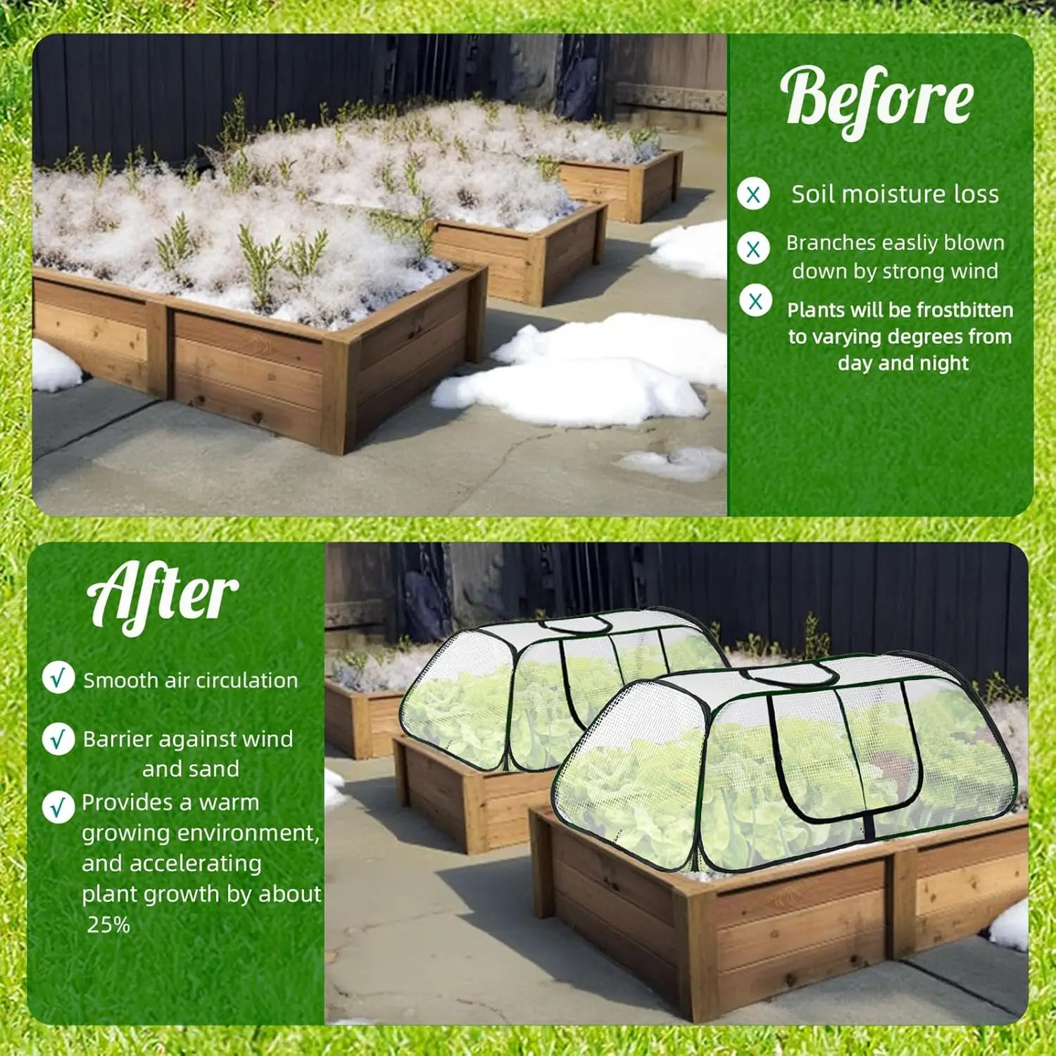 قطعتان من غطاء النبات المرتفع للحديقة مقاس 45 بوصة × 22 بوصة × 16 بوصة، غطاء سرير مرتفع قابل للطي مع نافذة جانبية، غطاء PVC مغلق #6