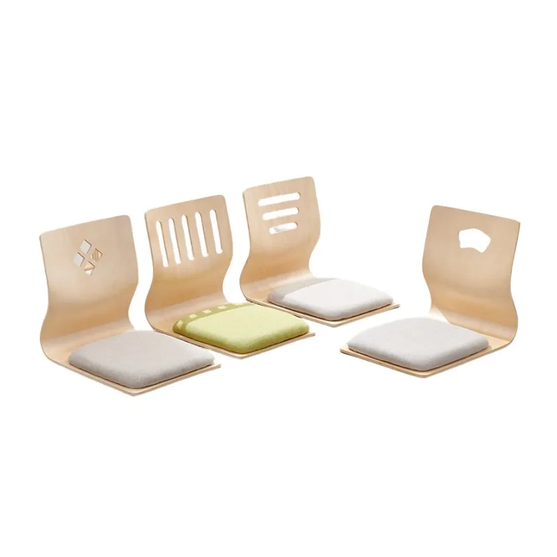 4pcs/lot Floor Seating Living Room Furniture Natural Finis Beige Cushion Japanese Style Tatami Zaisu Legless Floor Chair Wooden