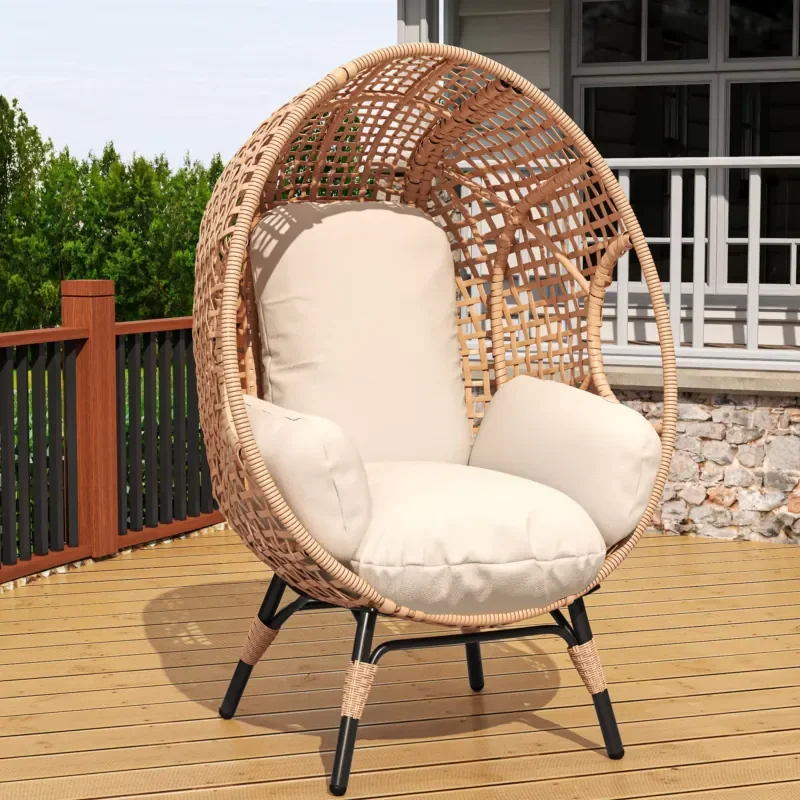 Elegant Arc Back Hanging Egg Chair 400lb Capacity Patio Swing with 8-Inch Cushion