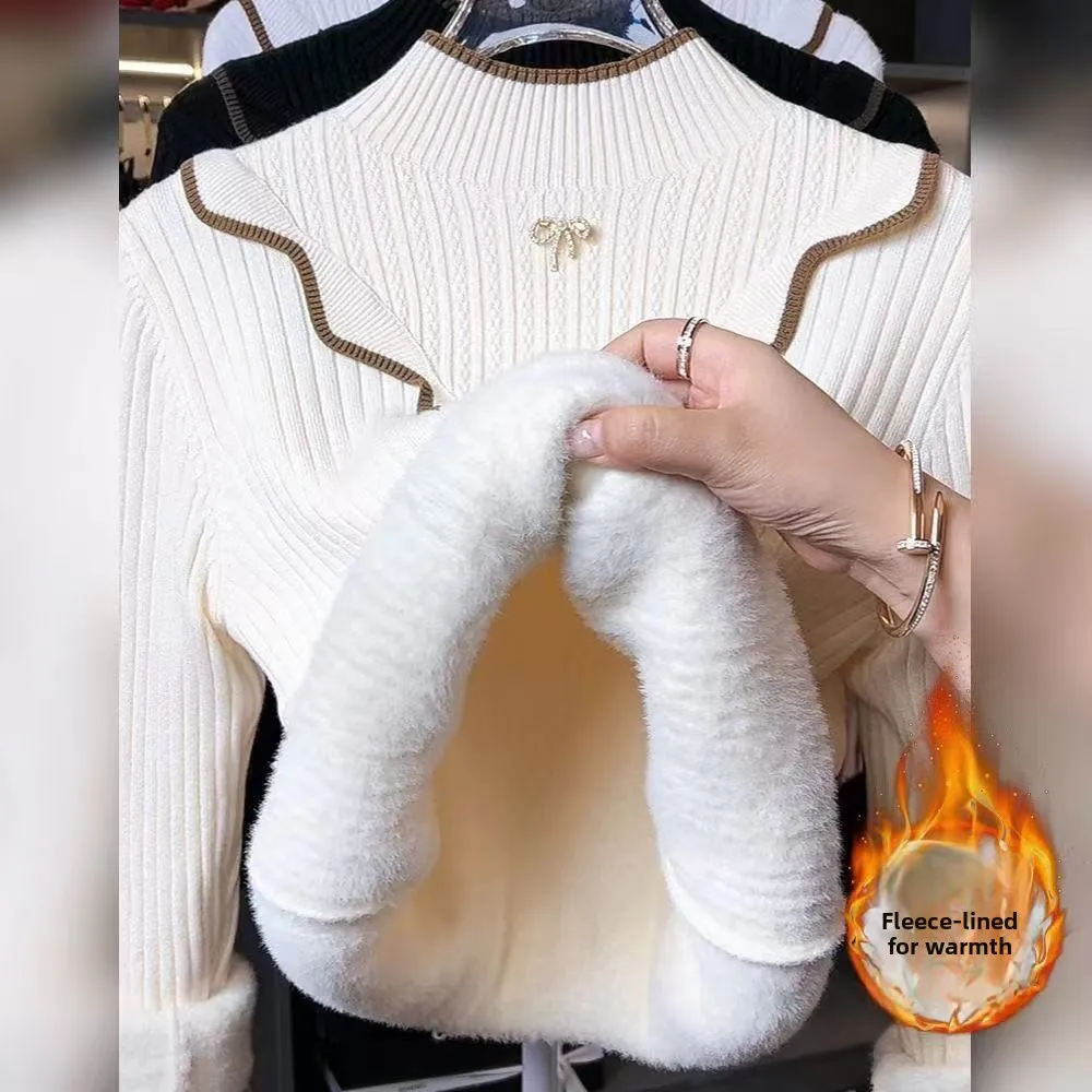

Women's Knitted Base Layer Sweater Autumn Winter Thiened f High Collar Inteated Fce Warm Sli Top Commute Sle