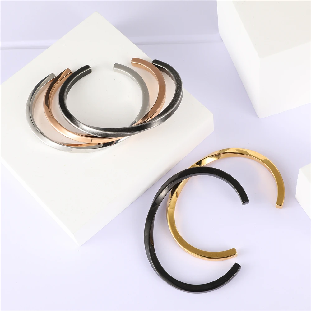 Vintage Stainless Steel Twisted Cuff Bracelet For Women Minimalist Party Wedding Open Bangles Simple Fashion Jewelry Girls Gift image 2