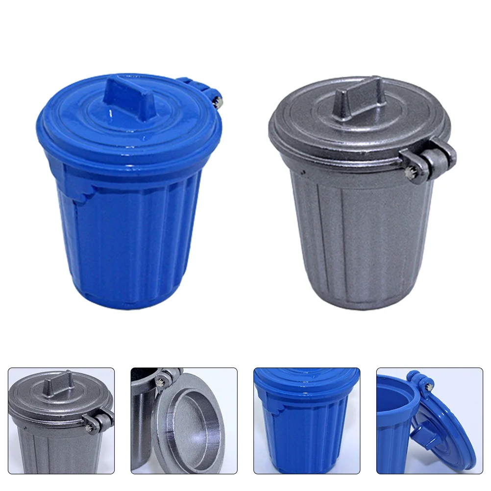 2 Pcs House Trash Can Mini Supplies Alloy Toy Suite Model Furniture Decor Child