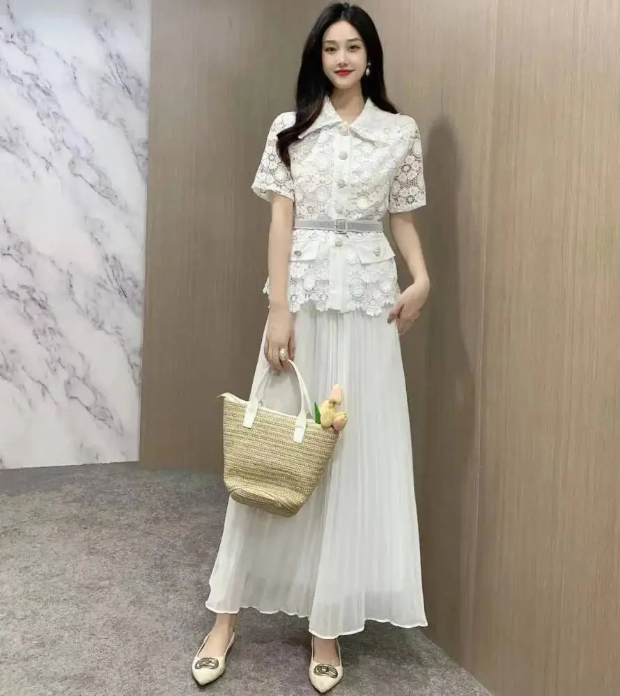 

Lace Chiffon Two Piece Sets Women Midi Long Dresses Suits 2023 Summer New Luxury Brand Evening Party Prom Dress Female