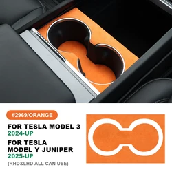 Italian Top Suede Central Console Water Cup Holder Trim Stickers for Tesla Model 3 Highland 2024 Model Y Juniper 2025 2026-Up
