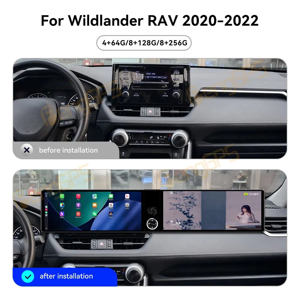 Dual Screen 12.3 Inch Android 13 Car Radio CarPlay For Wildlander RAV 2020-2022 Touch Screen Multimedia Player Head Unit DSP