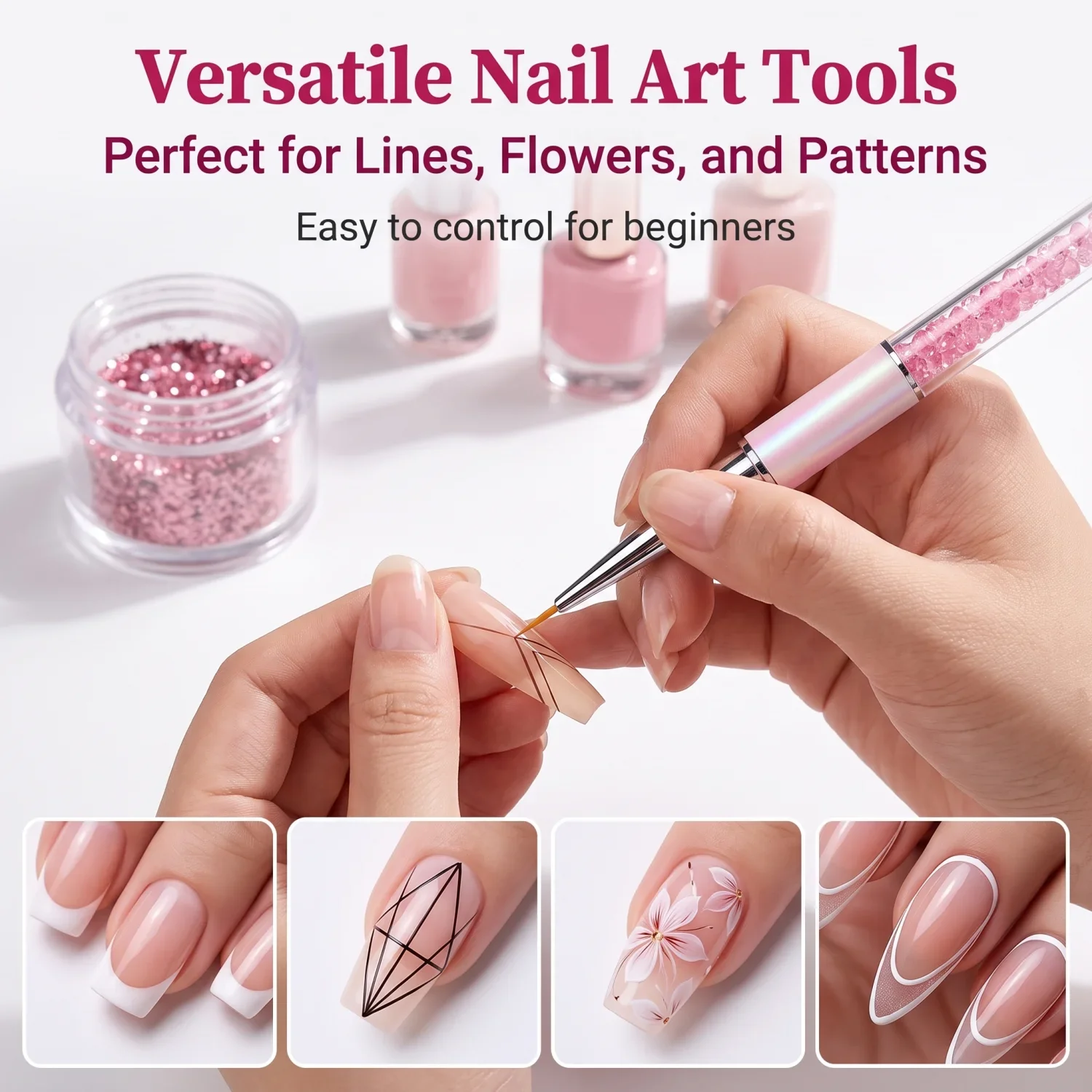 Nail Art Liner Brush Set - 6PCS Ultra Fine Detailing Brushes for Striping, Painting, 3D Gel Flowers & Nail Design