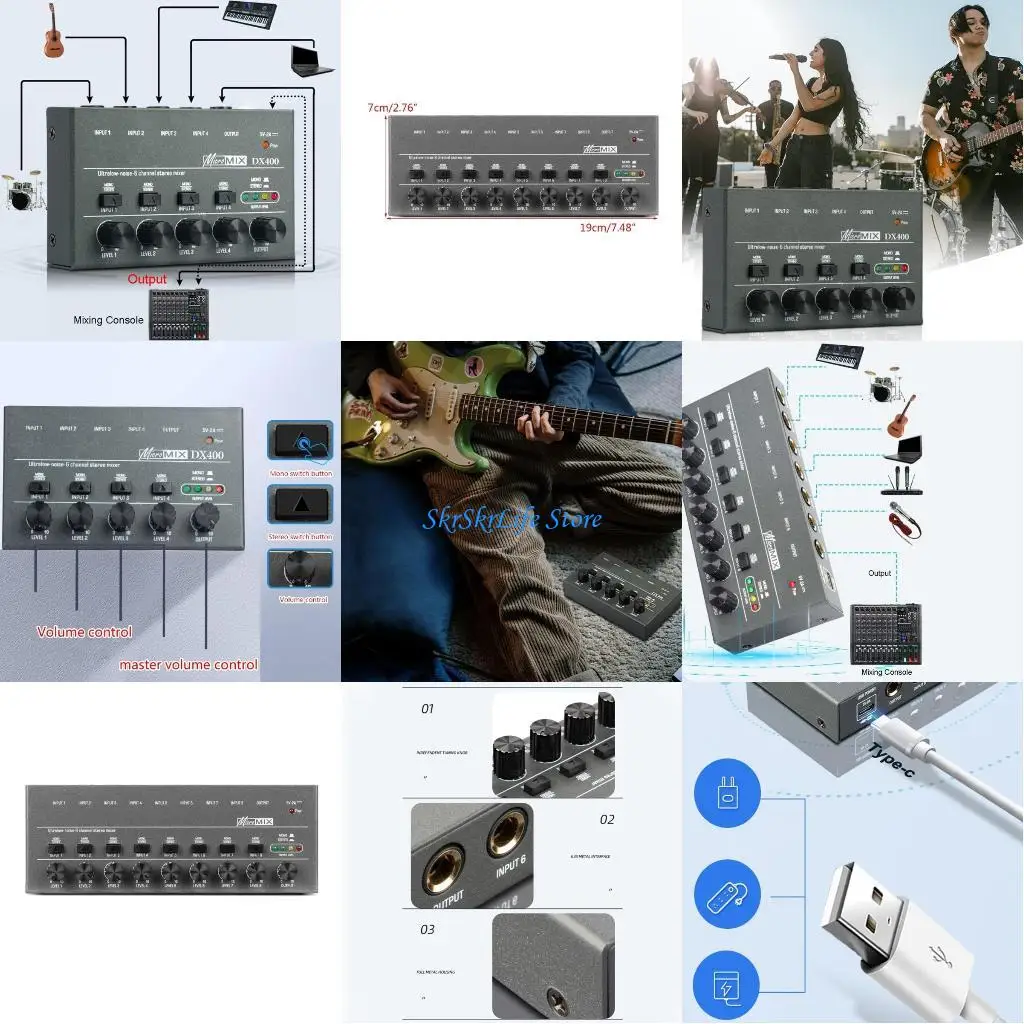 

E65E Mixer for Keyboards,Mixer,Musical Instruments Portable Stereo Sound Mixer for Small Club or Bar Type-C Powered