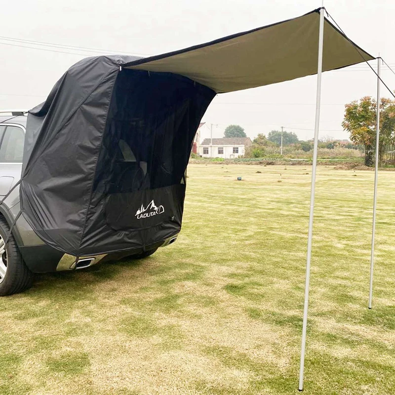 2X LADUTA Car Trunk Tent Sunshade Rainproof Tailgate Shade Awning Tent Brown