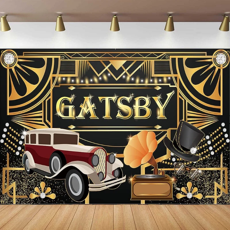 The Great Gatsby Themed Photography Backdrop Banner Retro Roaring 20's Party Art Decor 20s Birthday Wedding Background Decor