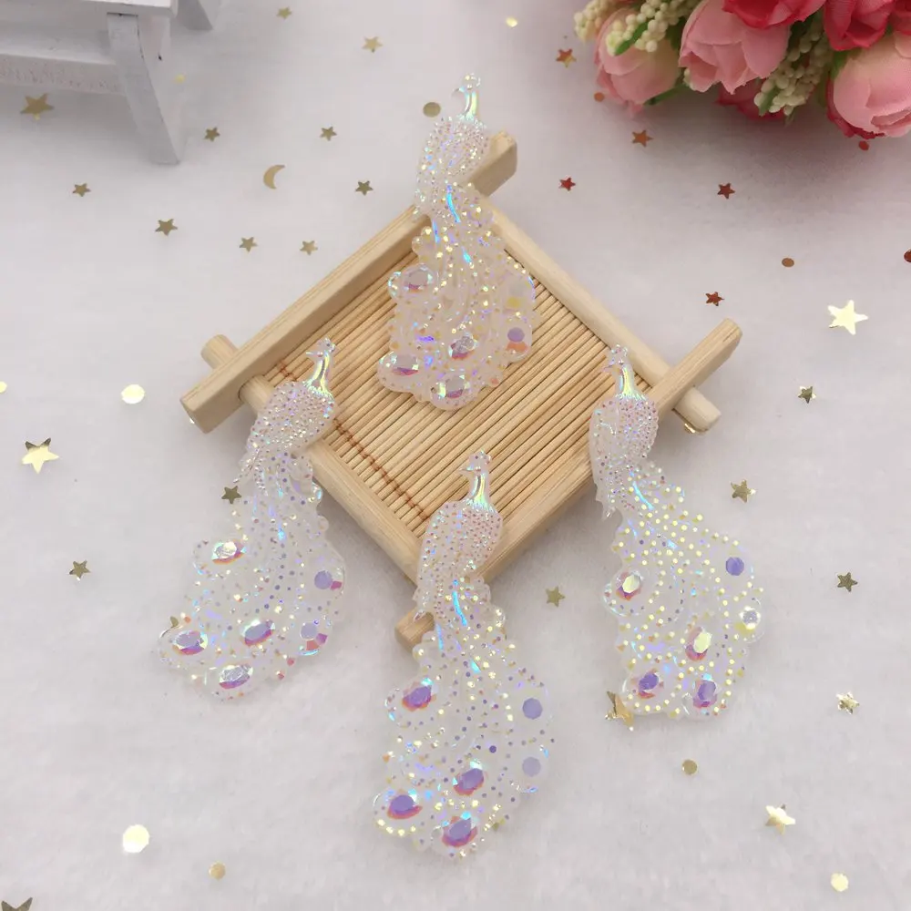 5PCS  AB Resin Peacock Flat back rhinestone gem scrapbook Embellishme DIY Wedding for clothing 2 hole applique SW27