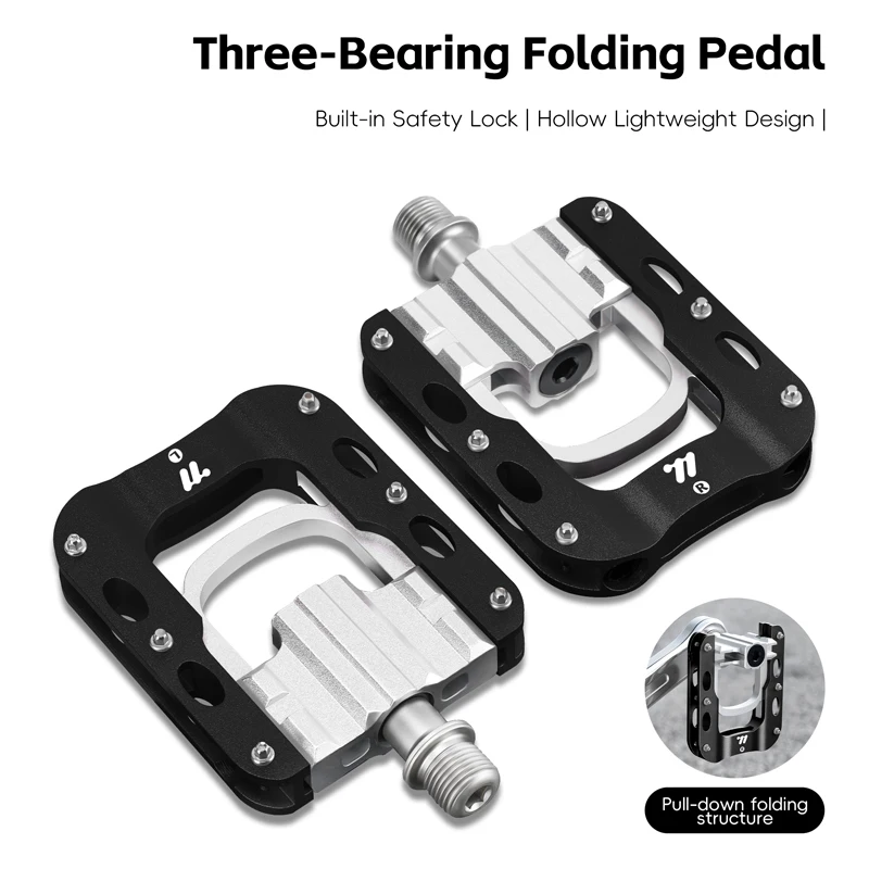 WEST BIKING Faltbares Fahrradpedal mit 3 Lagern, Rennrad- und Mountainbike-Pedal aus Aluminiumlegierung, Rutschfeste Fahrradpedale