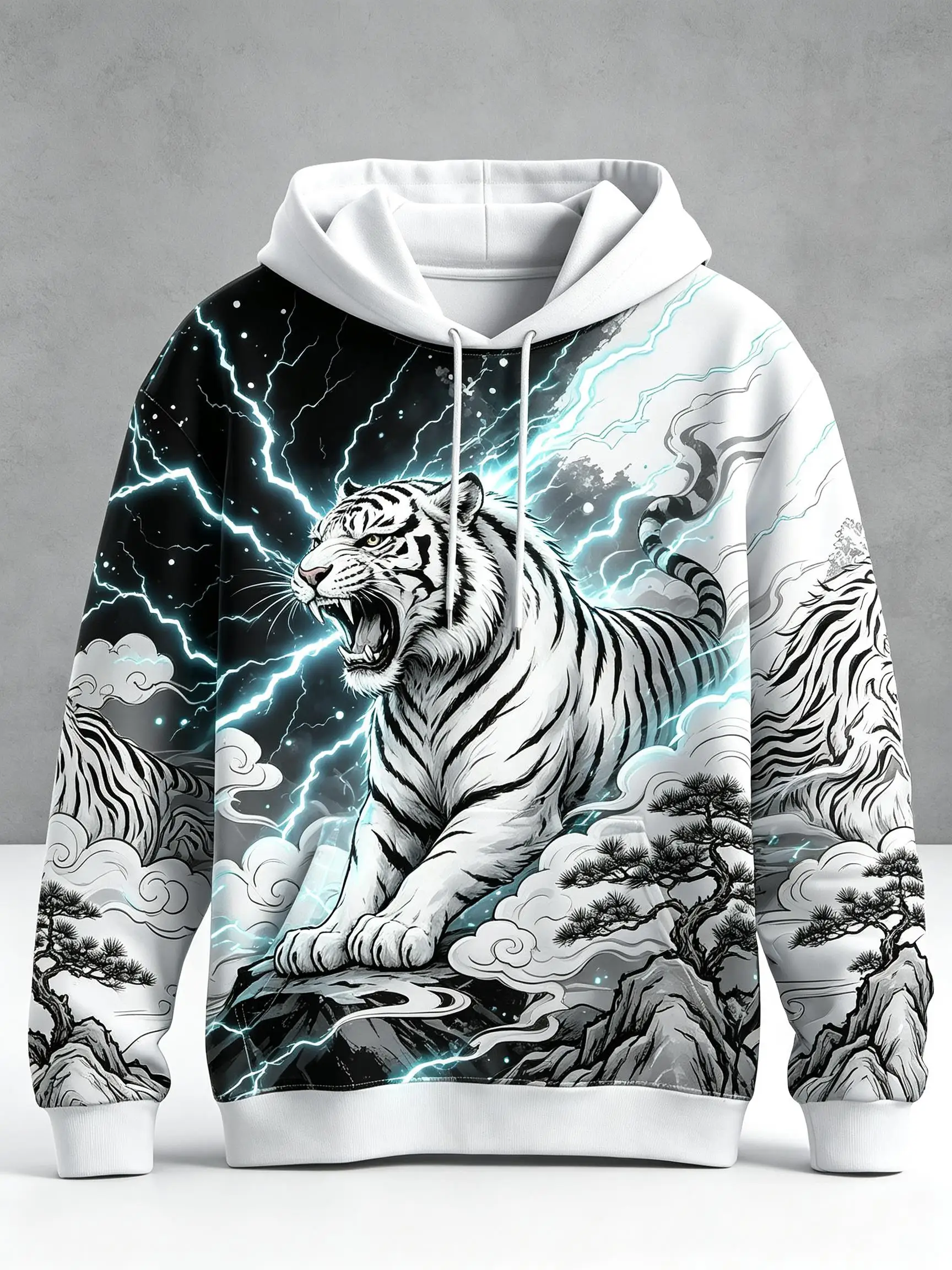 2026 Fashion Men Thin Sweatshirt Autumn Winter Hoodie Japanese Samurai Tiger Graphic Print Long Sleeve Male Tops Men's Clothes