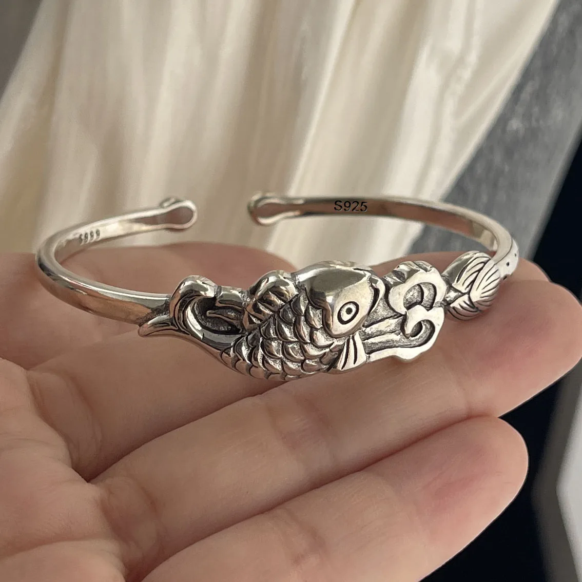 Gelang Retro Perak Murni 925 Solid 100% untuk Wanita Pria Gelang Pola Bunga Buatan Tangan Antik Hadiah Ulang Tahun