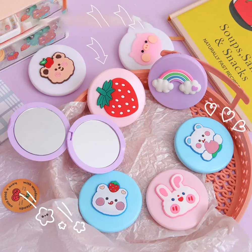 Durable Cute Cartoon Folding Makeup Mirror Round Creative Double-sided Mirror Flip Cover Handheld Mini Mirror Student Dormitory